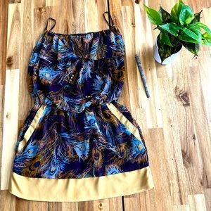 Forever 21 Strapless Tub Top Peacock Feather Pattern + bonus wrist cuff bracelet